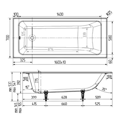 Чугунная ванна Wotte Line 160x70