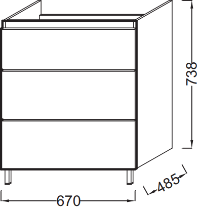 Тумба с раковиной Jacob Delafon Odeon Up 70 см квебекский дуб, 3 ящика