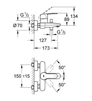 Смеситель Grohe Eurostyle Cosmopolitan 33591002 для ванны с душем