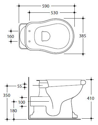 Унитаз приставной Kerasan Retro 101101 горизонтальный выпуск, фурнитура бронза