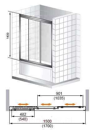 Шторка на ванну Cezares Family FAMILY-V-3-170/140-C-Cr-M 170 прозрачное стекло