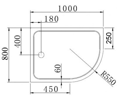 Поддон для душа акриловый Cezares Tray TRAY-A-RH-100/80-550-15-W-L/R радиальный