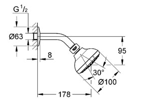 Верхний душ Grohe Tempesta New 100 26088001 с кронштейном