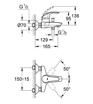 Смеситель Grohe Eurosmart 33300001 для ванны с душем
