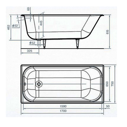 Чугунная ванна Wotte Start 170x75 без ручек