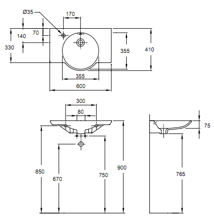 Раковина Jacob Delafon Formilia Spherik E4506 60х41 R полувстраиваемая