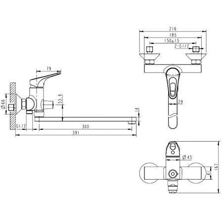 Смеситель Bravat Drop-D F648162C-LB-RUS для ванны с душем