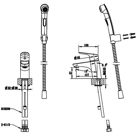 Смеситель с гигиеническим душем Bravat Drop F148162C-1 для раковины, хром