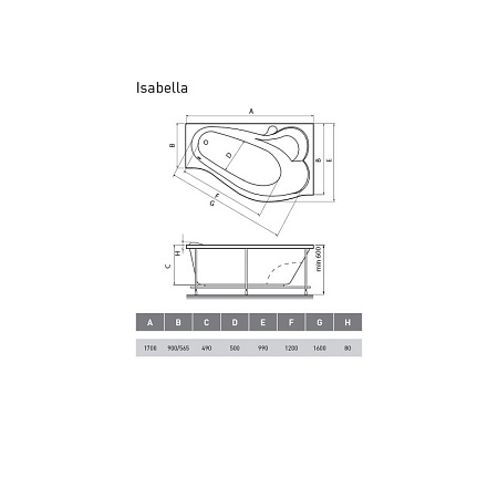 Акриловая ванна Relisan Isabella Гл000010530 170x90 R