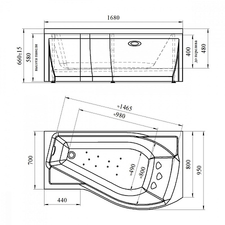 Акриловая ванна Vannesa Миранда 2-01-0-2-1-209 168х95 R