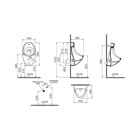 Писсуар VitrA Arkitekt 4106B003-5598 подвесной, с сенсорным управлением, питание от сети