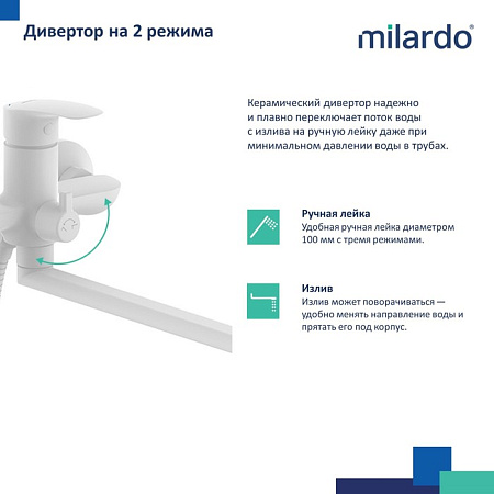 Смеситель для ванны и душа Milardo Rora RORWT00M10 белый