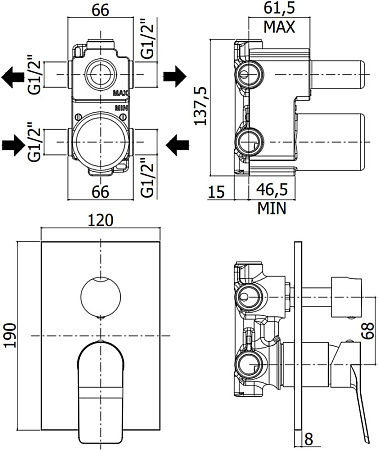 Смеситель Paffoni Tilt TI018ST/M для душа, сталь
