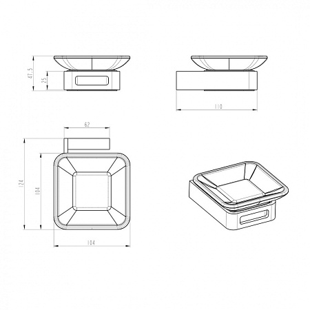 Мыльница Boheme Q 10943-CR-B настенная, хром/черный