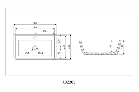 Раковина накладная ABBER Rechteck AC2203 белый