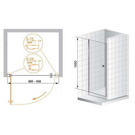 Душевая дверь в нишу Cezares Elena ELENA-B-1-90-C-Cr прозрачное стекло