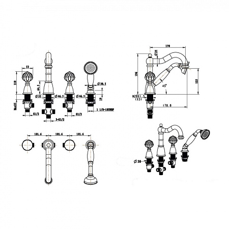 Смеситель Boheme Cromo 396 на борт ванны, врезной, хром