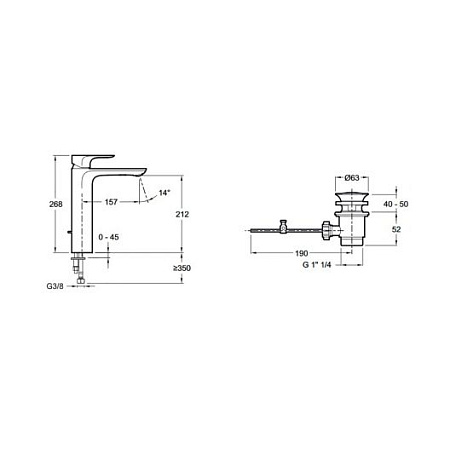 Смеситель Jacob Delafon Aleo E72298-4-CP для раковины