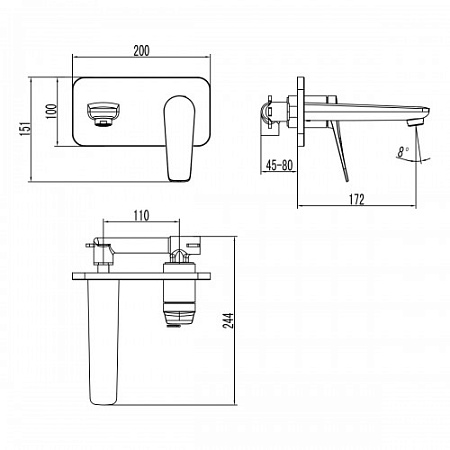 Смеситель Lemark Bronx LM3726GM для раковины, встраиваемый, графит