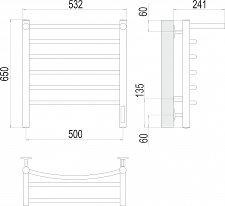 Полотенцесушитель электрический Terminus Классик с/п П6 500х650  хром