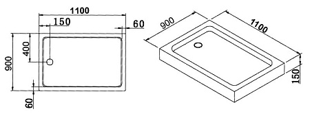 Поддон для душа акриловый Cezares Tray TRAY-A-AH-140/90-15-W прямоугольный