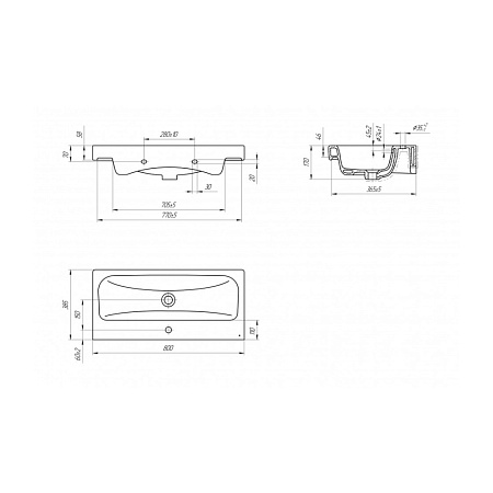 Мебельная раковина Velvex Moduo S-UM-MOD80SL/1 80х38 белый