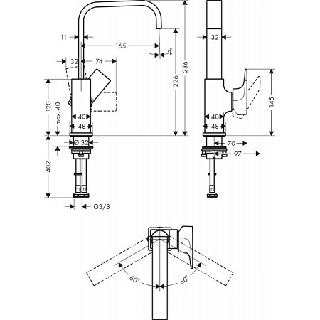 Смеситель Hansgrohe Metropol 230 32511140 для раковины, с клапаном push-open, шлифованная бронза