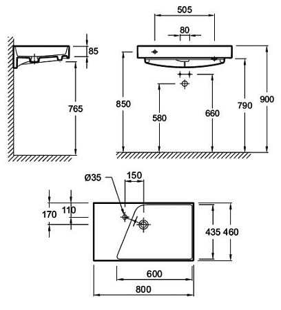Раковина Jacob Delafon Formilia Rythmik E4785-00 80х46 см