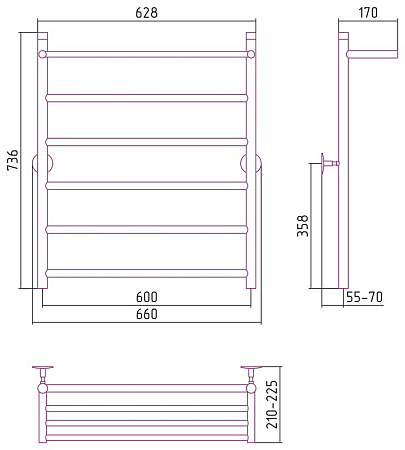 Полотенцесушитель водяной Стилье Универсал-54 80х60 с полкой, хром