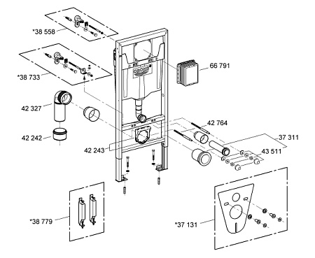 Система инсталляции Grohe Rapid SL 38750001 для унитазов, 4 в 1 с кнопкой смыва