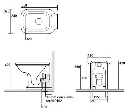 Унитаз приставной Kerasan Waldorf 411801bi (55 см)