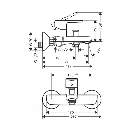 Смеситель Hansgrohe Vernis Blend 71454000 для ванны с душем, хром