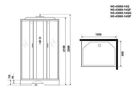 Душевая кабина Niagara Classic NG-43085-14QP 100x80x215 стекло матовое/профиль серебро