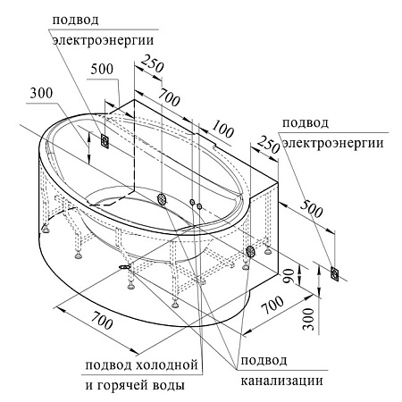 Акриловая ванна Radomir Лагуна Комфорт Luxe 1-01-5-0-3-026 185х124