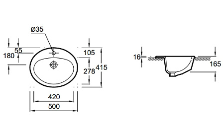 Раковина Jacob Delafon Ovale Minima E1358-00 50х41.5 см