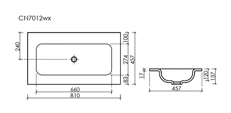 Раковина накладная Ceramica Nova Grace CN7012wx 81x45.7x13.7 без отв. под смес., белый