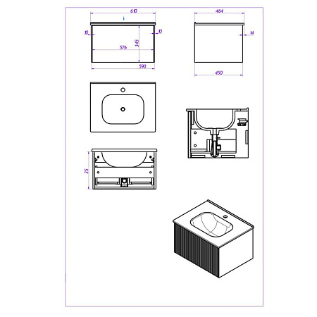 Тумба под раковину La Fenice Terra FNC-01-TER-BG-60 Blu Grigio синий матовый