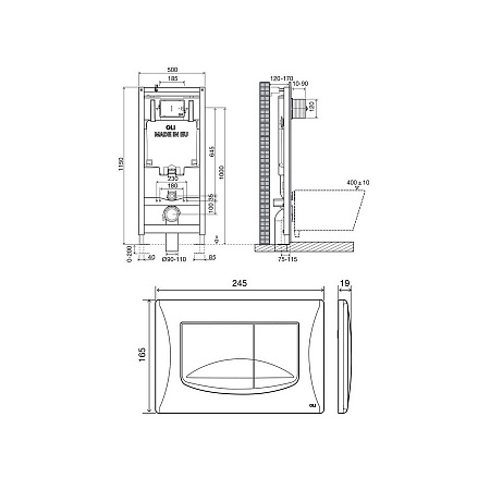 Система инсталляции для унитазов Oli 80 300572mRi00 с клавишей смыва RIVER DUAL