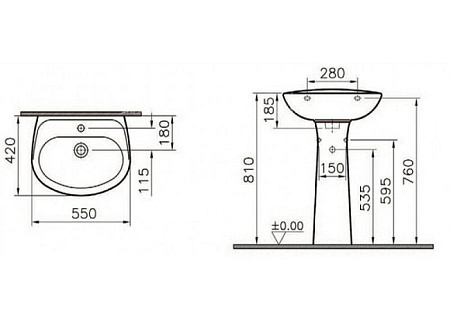 Раковина VitrA Normus 9600B003-7650 55 см с пъедесталом