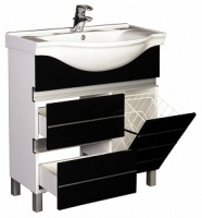 Тумба с раковиной Aquanet Доминика 80 черная, 2 ящика, бельевая корзина