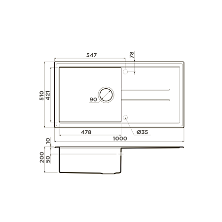 Кухонная мойка Omoikiri Tedori 100-BL 51x100x20 черный