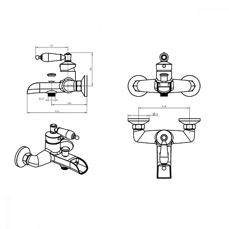 Смеситель Boheme Vogue 223 для ванны с душем, хром