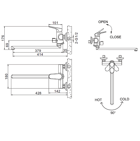 Смеситель Bravat Eler F6191238CP-01L-RUS для ванны с длинным изливом хром