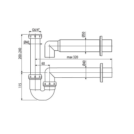 Сифон для раковины AlcaPlast A80-DN50