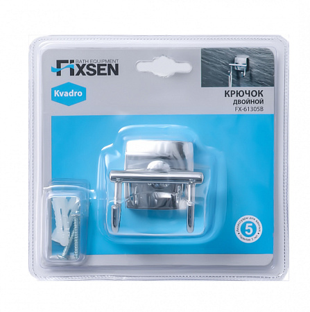 Крючок двойной Fixsen Kvadro FX-61305B хром