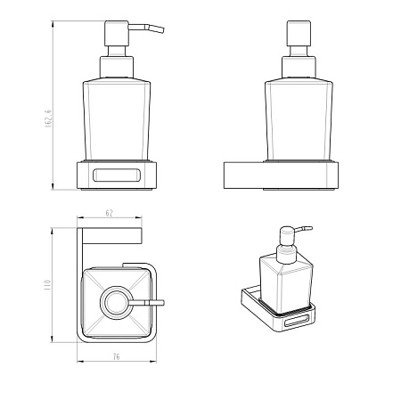 Дозатор для жидкого мыла Boheme Q 10957-GM оружейная сталь