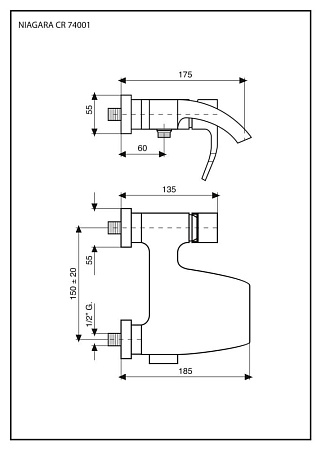 Смеситель Emmevi Niagara 74001/CR для ванны, хром