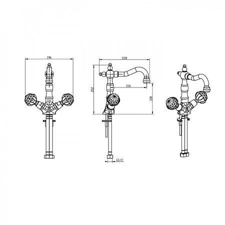 Смеситель Boheme Imperiale Presente 332 для раковины, золото