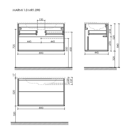 Тумба с раковиной Sancos Marmi 1.0 MR1.090ECH 90 дуб чарльстон/белый