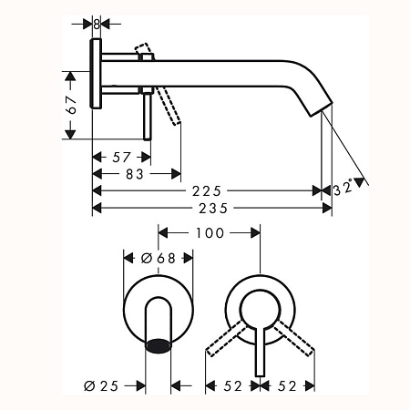 Смеситель Hansgrohe Tecturis S 73351000 для раковины, настенный, хром